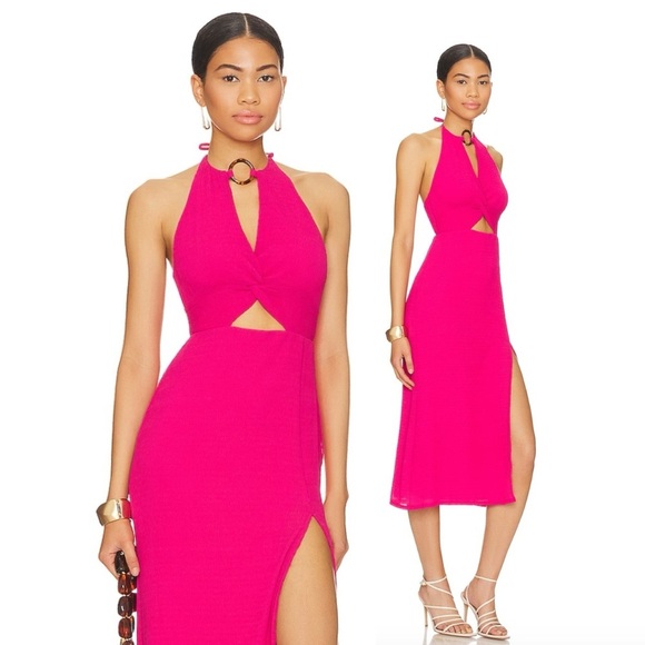 Lovers & Friends Myah Midi Dress in Hot Pink - Picture 1 of 7